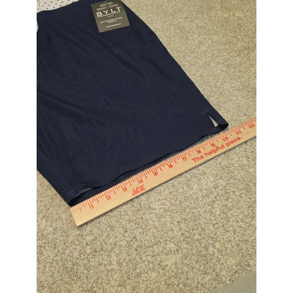 BYLT Coastal Board Shorts Men's L Large Navy Blue Polka Dot Bathing Suit Stretch